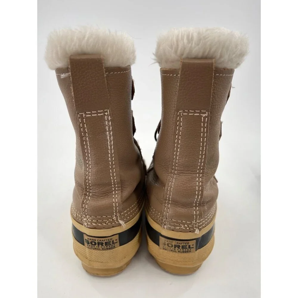 Sorel Manitou Womens Winter Boots‎ Size 6 Tan & Black Shearling Lined Waterproof